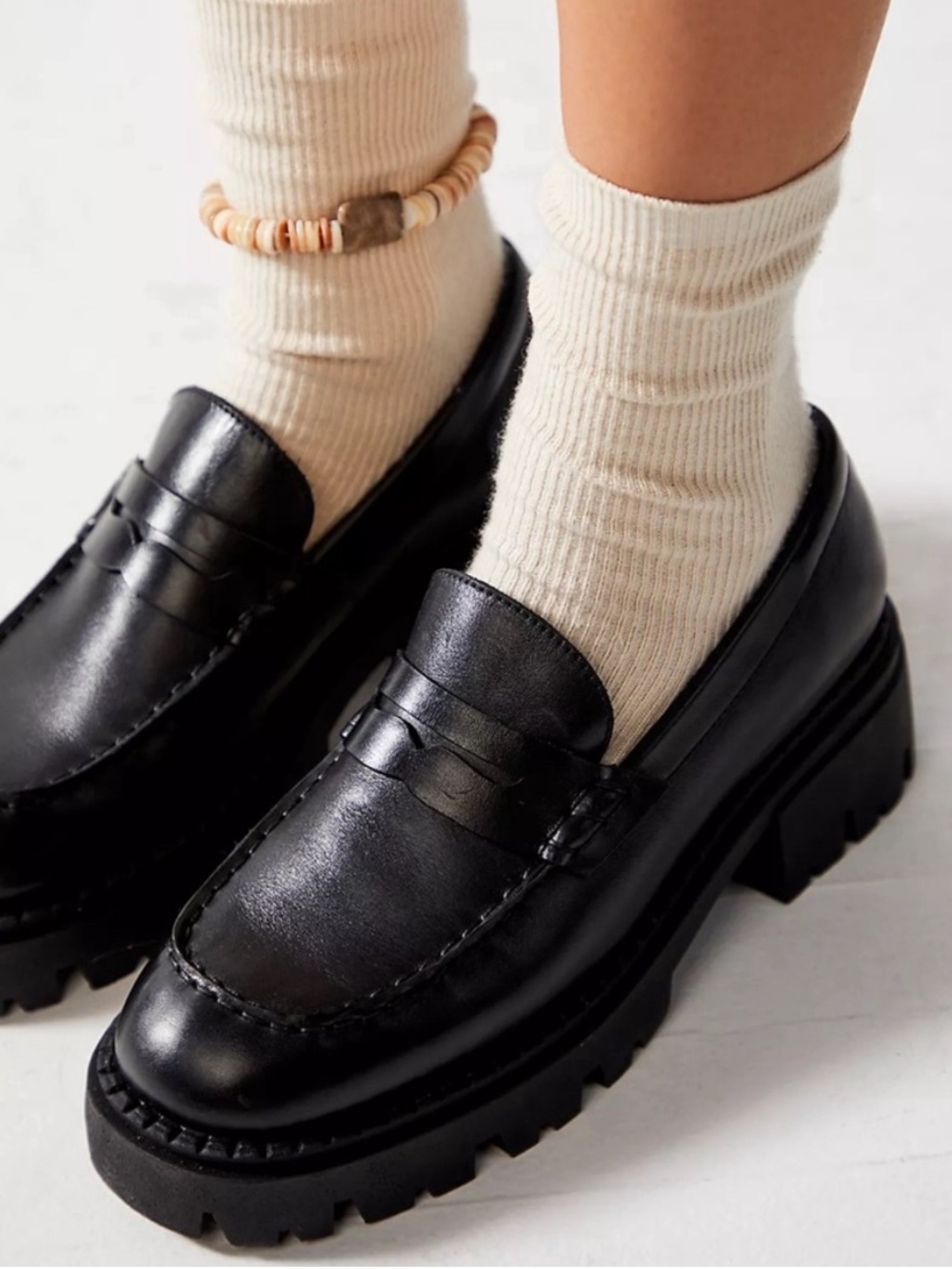 Free People Lyra Black Lug Sole Loafers